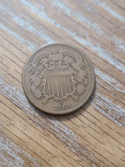 1869 civil war era better date two cent piece  fine choice coin , cheap shipping