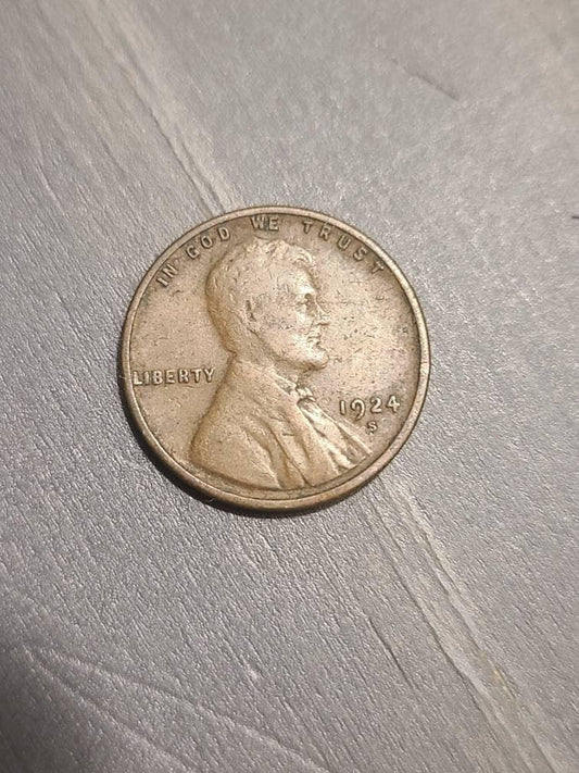 1924s Lincoln wheat cent, low mintage semi key date coin collecting, in high grade