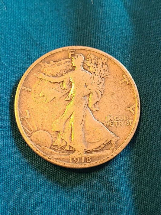 1918s walking liberty silver half dollar, better early date very good++