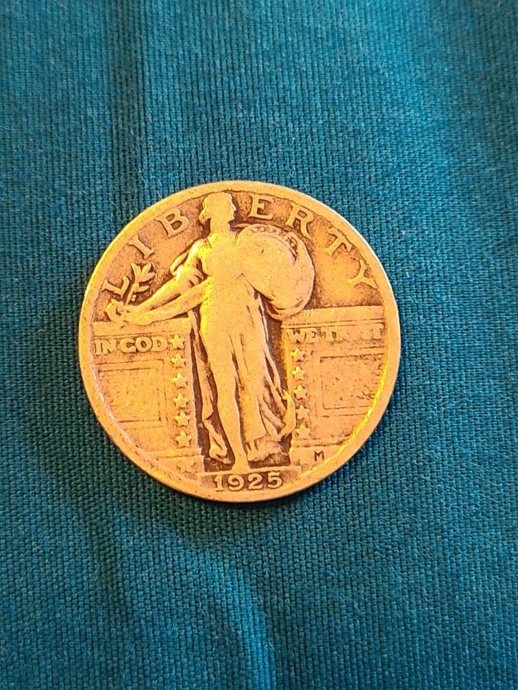1925 standing liberty quarter,  90 percent silver antique American coin