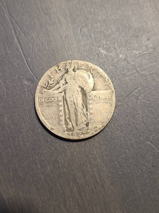 1927d standing liberty quarter, semi key date low mintage 90% silver, us coin collecting, gifts for him