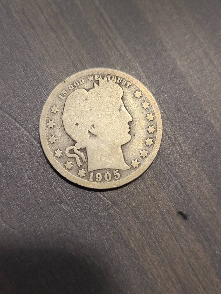 1905o barber silver quarter, antique higher us coin  very rare date American coin collecting, semi key date