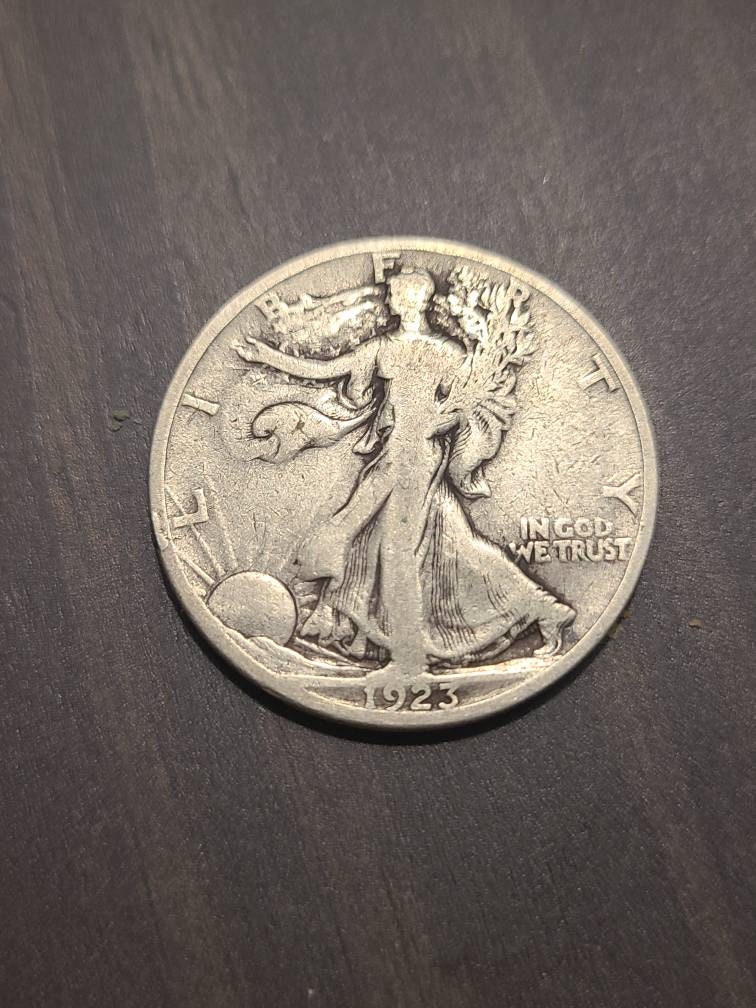 1923s walking liberty half dollar, rare date coin, vg+