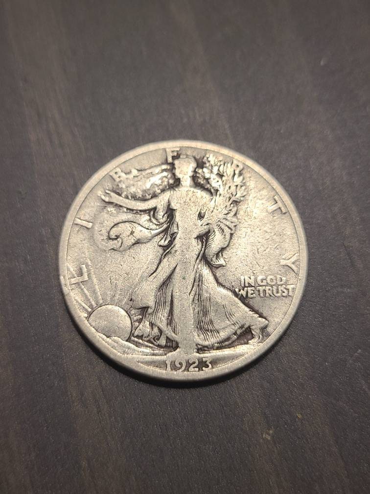 1923s walking liberty half dollar, rare date coin, vg+