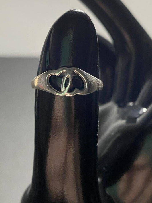 Conjoined hearts lovers statement sterling silver ring, real 925 vintage silver ring unisex