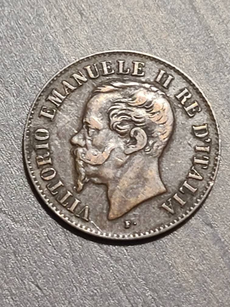 1862 italian copper 2 centisimi coin, high grade antique coin collecting