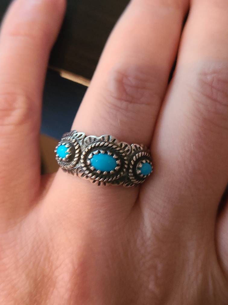 Sterling silver, handmade southwestern style, statement ring free shipping size 9, gifts for her 7 with turquoise gemstones