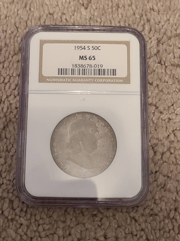 1954s Ben Franklin silver half dollar,  ngc graded ms65 gem uncirculated coin, Denver mint issue