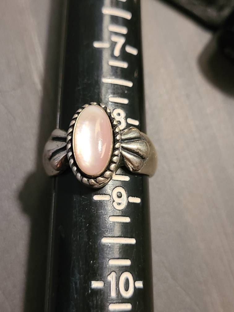 Sterling silver, handmade southwestern style, statement ring size 8.5  gifts for her  with rose quartz gemstones 9 grams