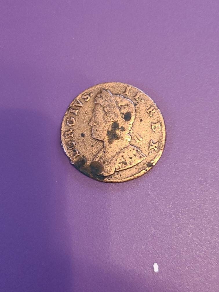 1734 British penny britania copper colonial era coin, great example