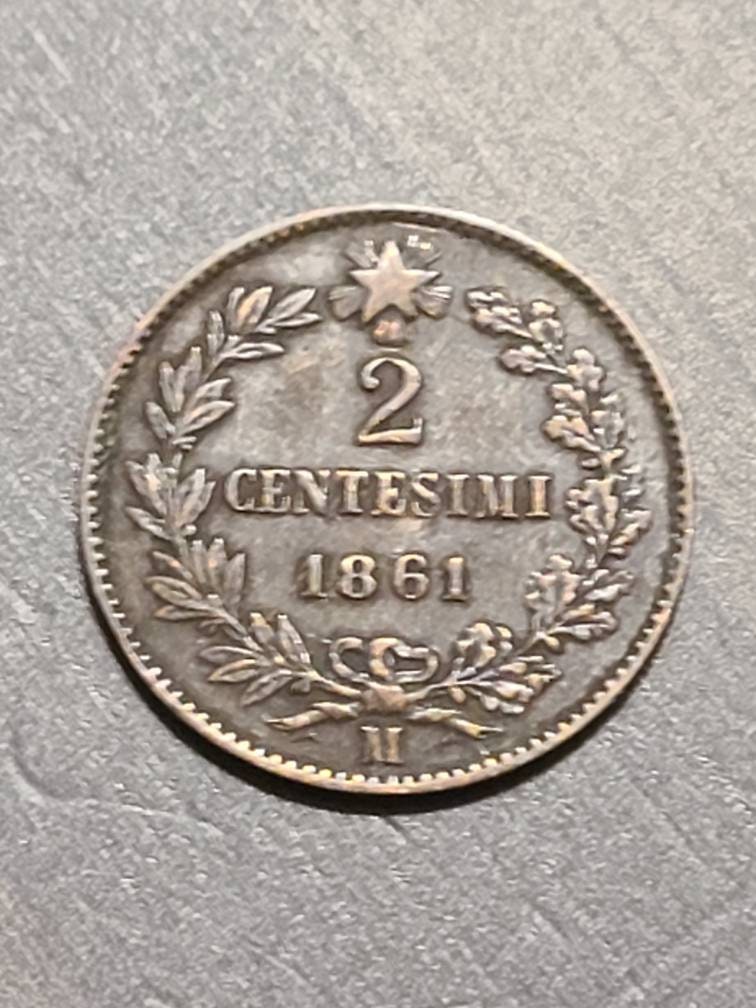 1862 italian copper 2 centisimi coin, high grade antique coin collecting