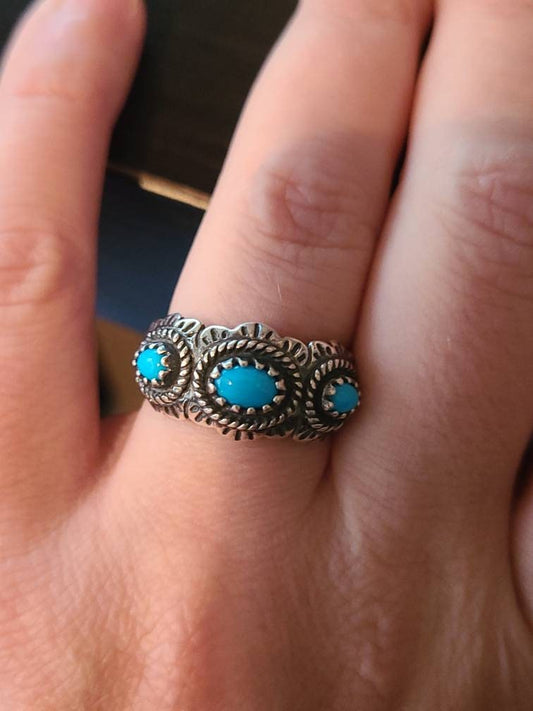 Sterling silver, handmade southwestern style, statement ring free shipping size 9, gifts for her 7 with turquoise gemstones
