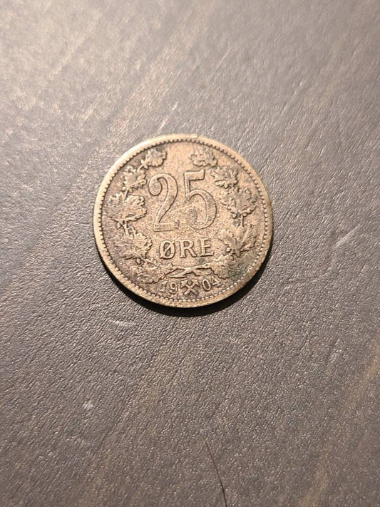 1904 Denmark silver 25 ore coin, rare nice condition foreign silver coin collecting