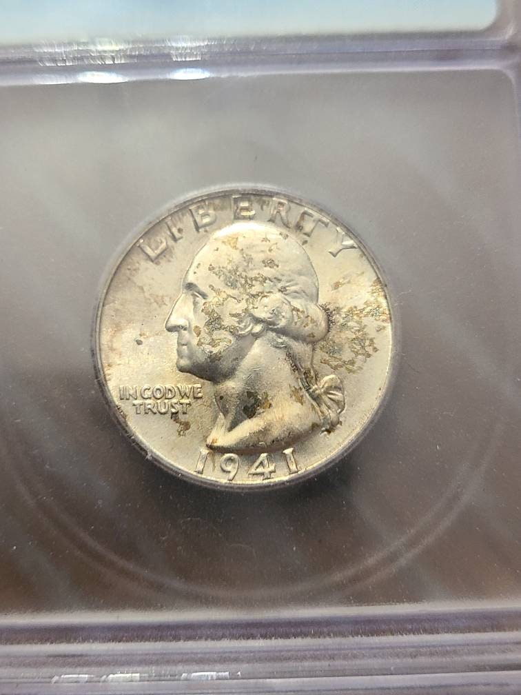 1941d Washington Silver Quarter coin, uncirculated ICG graded ms66+ gem coin with gorgeous mint toning