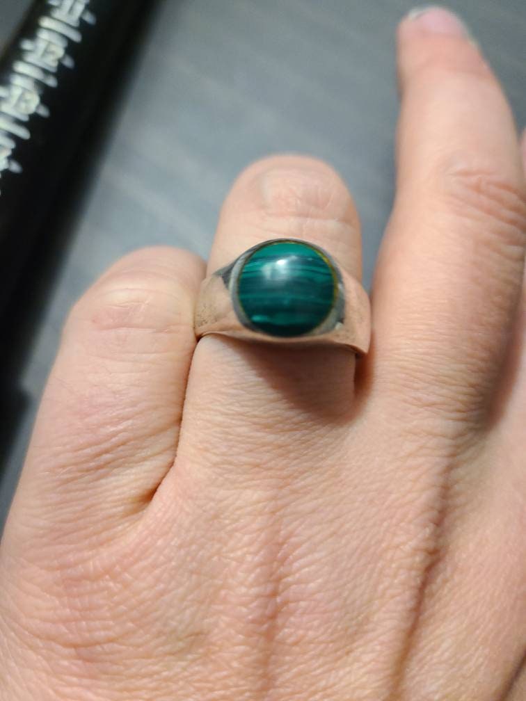 Sterling silver, handmade southwestern style, statement ring size 9.5  gifts for her  with green malachite gemstones