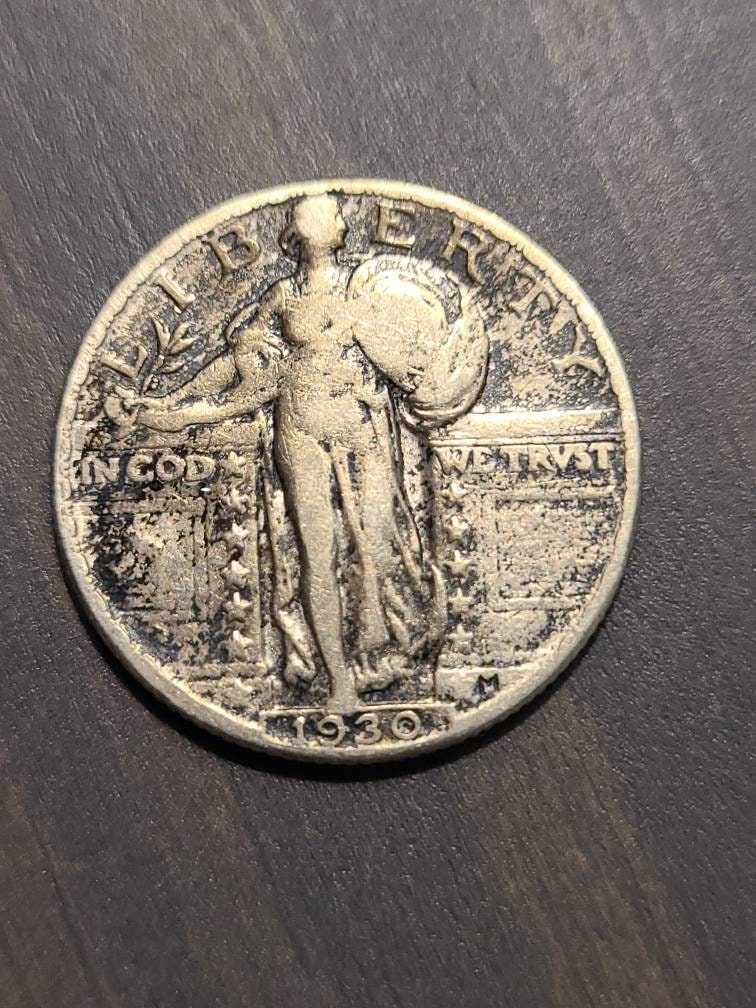 1930 standing liberty quarter, /very fine++ . 90 percent silver antique American coin