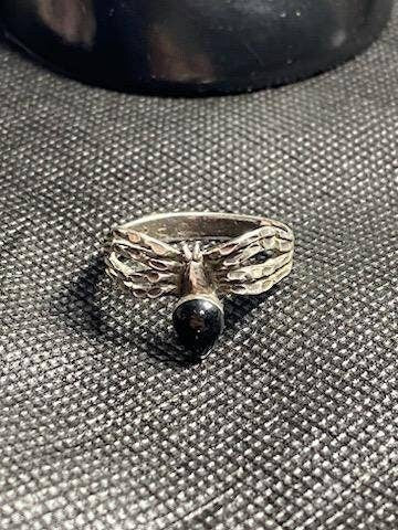 Large men's biker inspired sterling silver 925 spider ring with black onyx accents, size 11, gothic Halloween jewelry