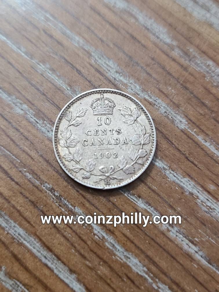 1902h Canada 10 cents, sterling silver better coin very fine plus, rare date world currency