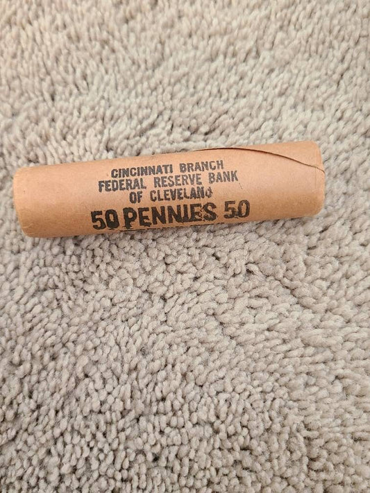 1961p Lincoln penny, original unopened beautiful uncirculated bank roll, bright red original cent, gifts for him, us coin collecting