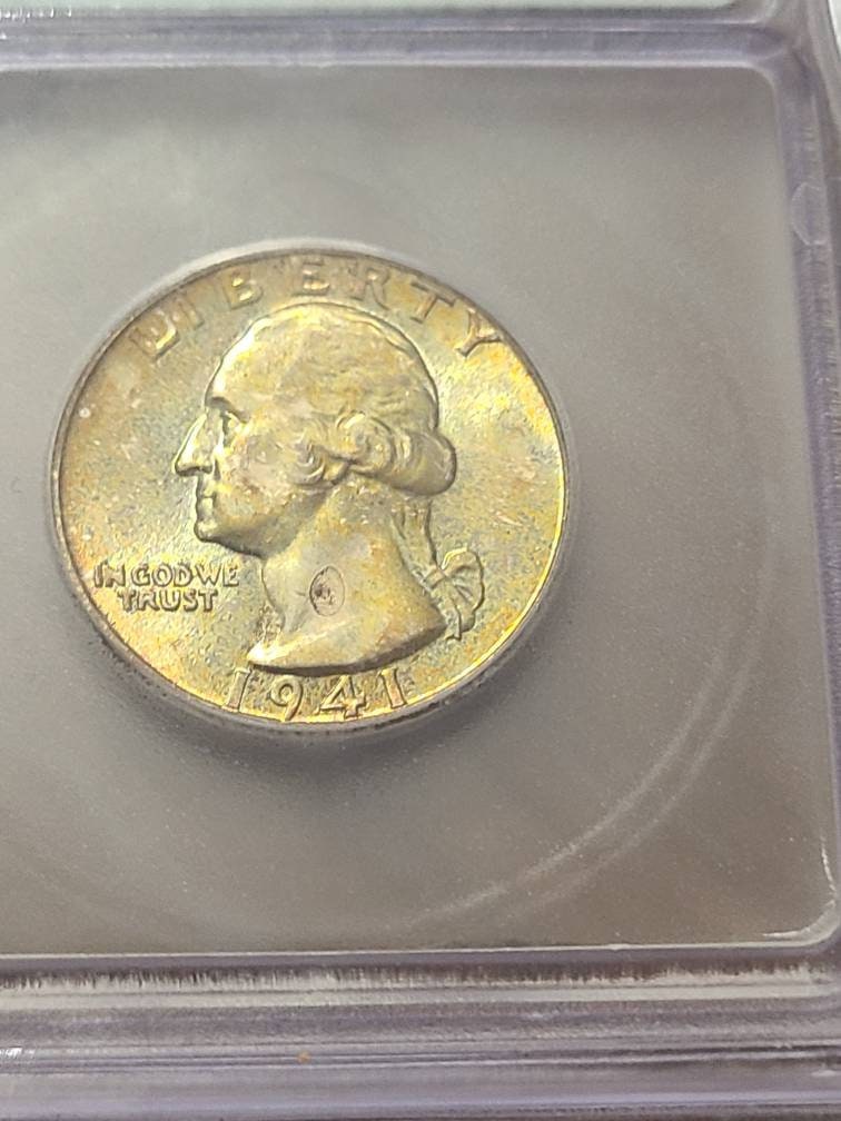 1941d Washington Silver Quarter coin, uncirculated ICG graded ms66+ gem coin with gorgeous mint toning