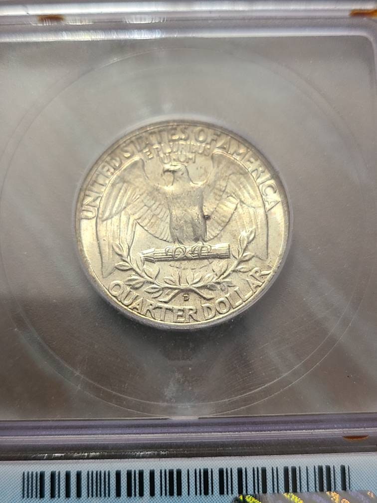 1941d Washington Silver Quarter coin, uncirculated ICG graded ms66+ gem coin with gorgeous mint toning
