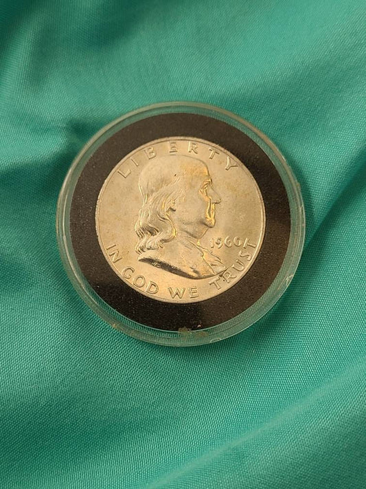 Uncirculated Ben Franklin half dollars, one random mint state 1950s or 1960s brilliant silver half dollar coin, gifts for him
