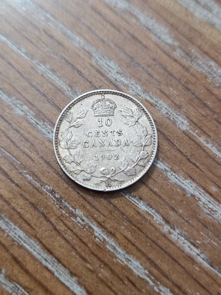 1902h Canada 10 cents, sterling silver better coin very fine plus, rare date world currency