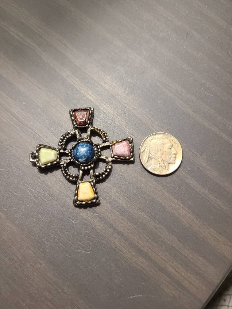 Unique vintage silver tone cross pendant,  old artisan necklace pendant, celtic style