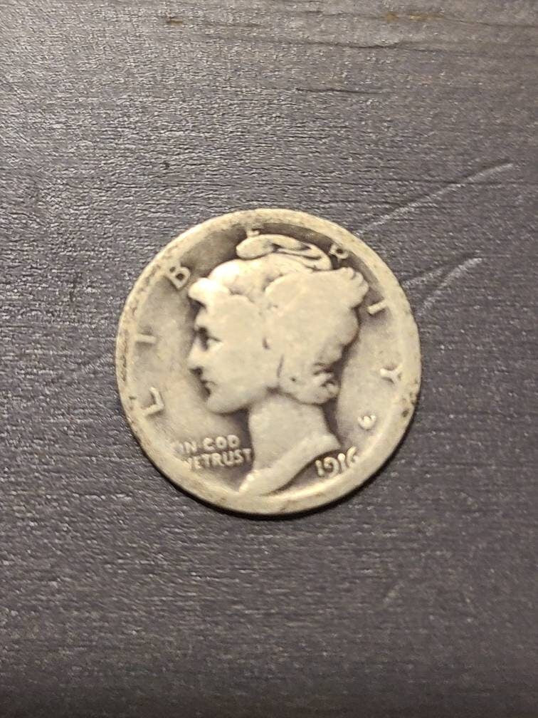1916s first year mercury dime silver coin 90 percent silver coin first year of issue, gifts for the coin colletcor, holiday gift for him