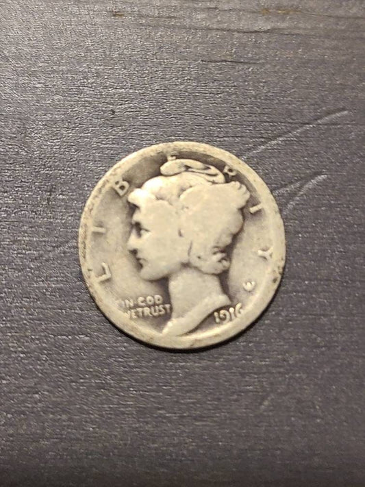 1916s first year mercury dime silver coin 90 percent silver coin first year of issue, gifts for the coin colletcor, holiday gift for him