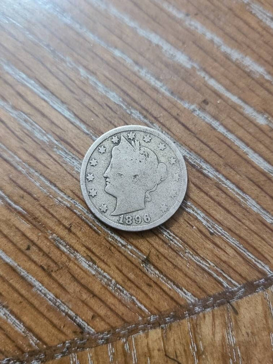 1896 liberty v nickel coin, circulated better date antique American coin