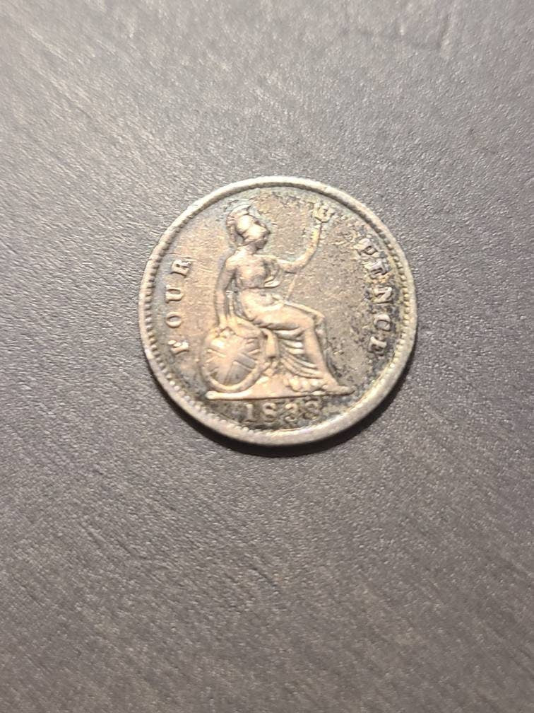 1838 groat 4 pence , beautiful low mintage antique british sterling silver coin