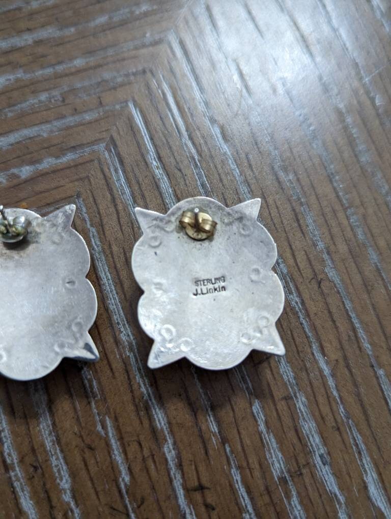 J. Linkin signed sterling silver amber artisan earring pair, vintage authentic Navajo southwestern jewelry gift