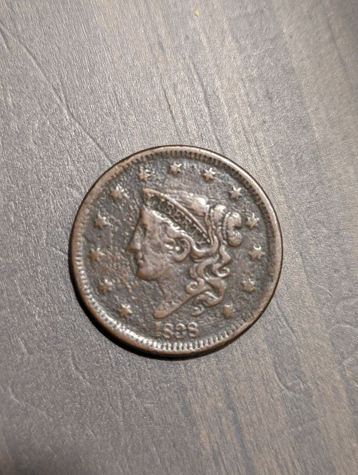 1838 better date American large cent, variety unchecked great details old penny