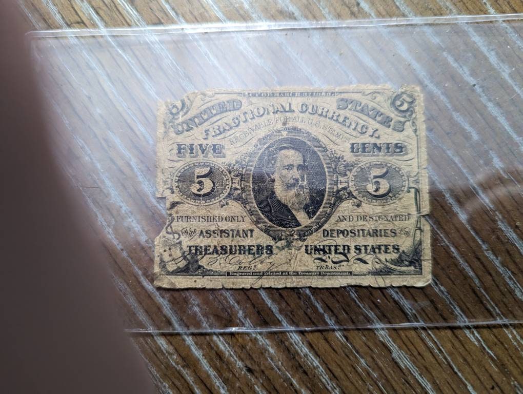 1800s civil war era fractional currency 5 cent note, better third issue paper money
