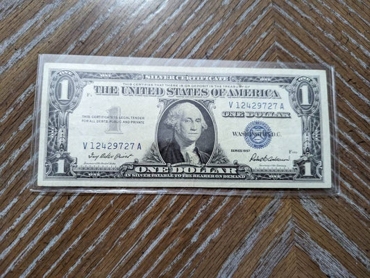 1957 choice high grade one dollar silver certificate Washington currency crisp old currency note, gifts for him