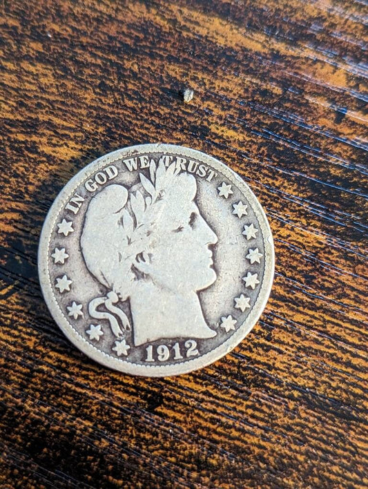 1912ss barber half dollar, semi key date very good condition, very rare date barber half with a very low mintage 90 percent silver, nice