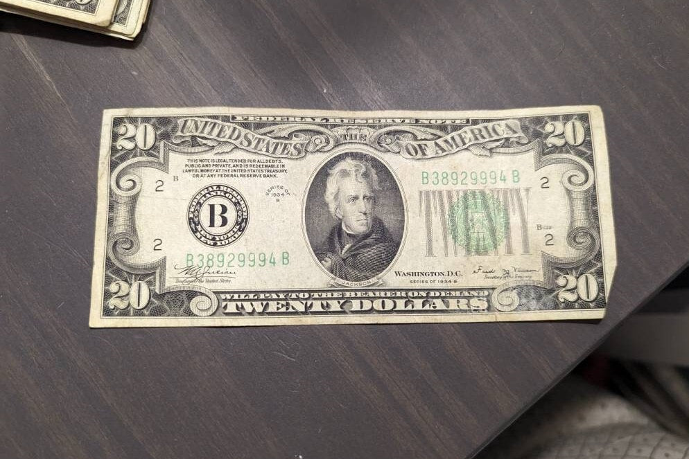 1934 lime green seal 20 dollar bill high grade, nice condition antique paper money