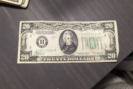1934 lime green seal 20 dollar bill high grade, nice condition antique paper money