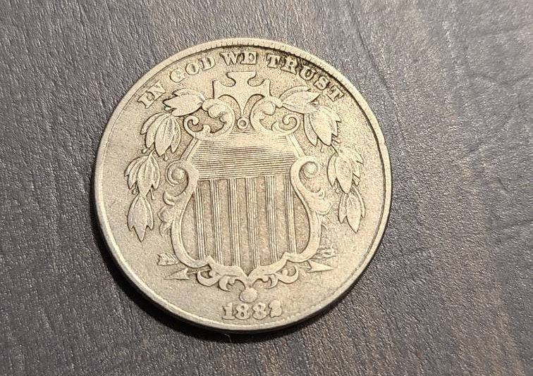 1882 American shield nickel, high grade original extra fine, rare us type coin collecting, rare old gifts for him