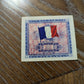 1944 French world war collectible  5 francs military payment certificate, collectible foreign money, great condition