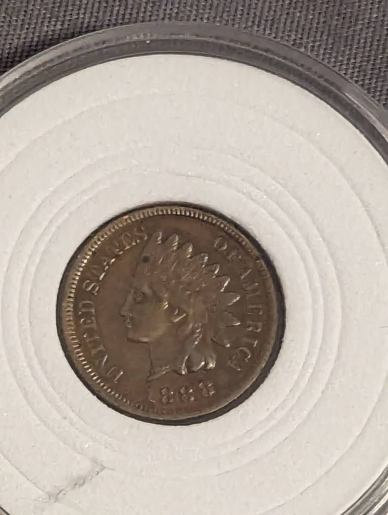 1888 indian head cent,  rare variety, almost uncirculated plus condition,  American antique coin collecting, gifts for him 2022