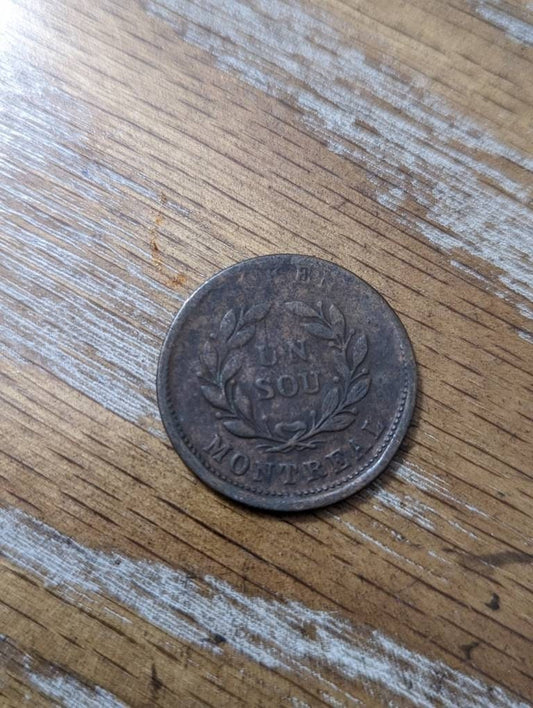 1830s bank token of Montreal, collectible Canadian large cent un sou French token