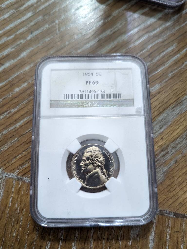 1964 proof Jefferson nickel, ngc graded flawless proof 69 slabbed coin, incredibly collectible