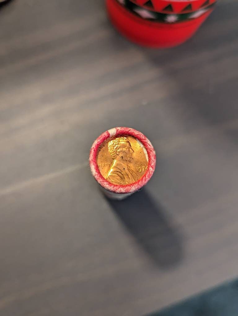 1969 and 1974 Lincoln penny, original unopened beautiful uncirculated bank roll, bright red original cent, gifts for him, us coin collecting