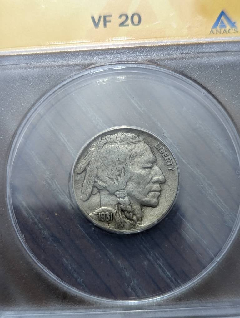 1931s buffalo nickel, anacs graded very fine semi key date low mintage coin in fine condition, us coins antique America money