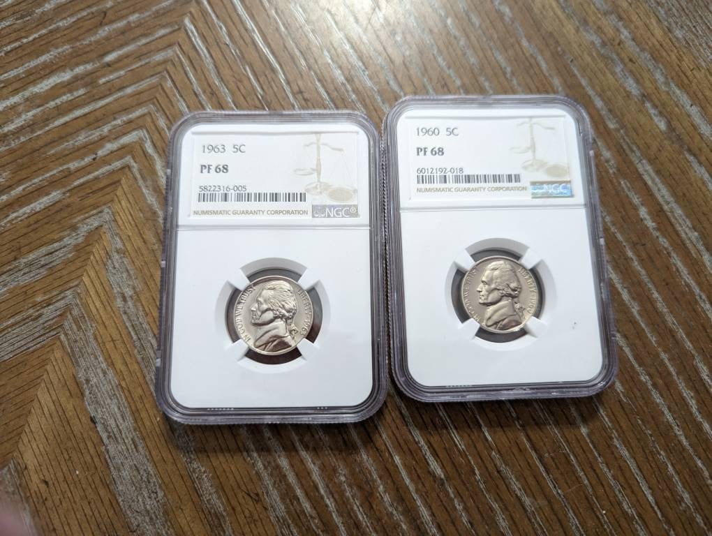 Graded coin proof Jefferson nickel, ngc graded 1961 proof 68 slabbed coin, incredibly collectible