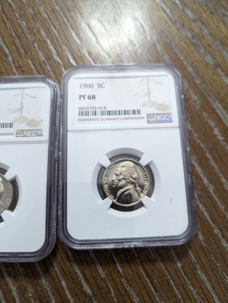 Graded coin proof Jefferson nickel, ngc graded 1961 proof 68 slabbed coin, incredibly collectible
