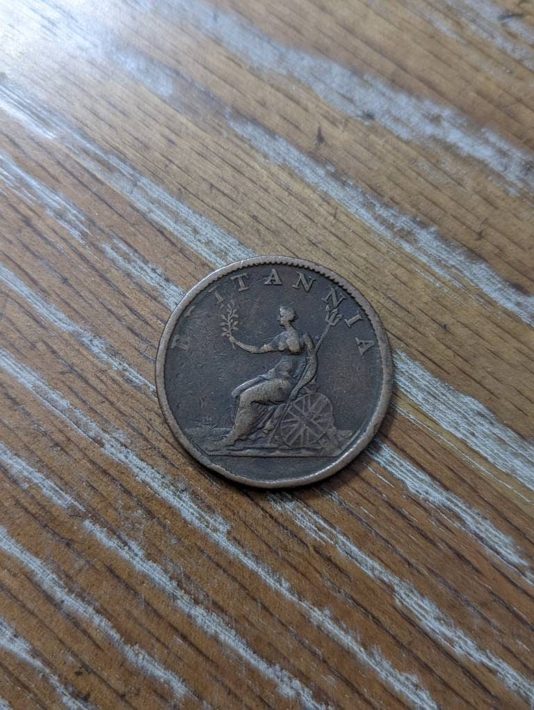 1807 British penny britania copper colonial era coin, great example