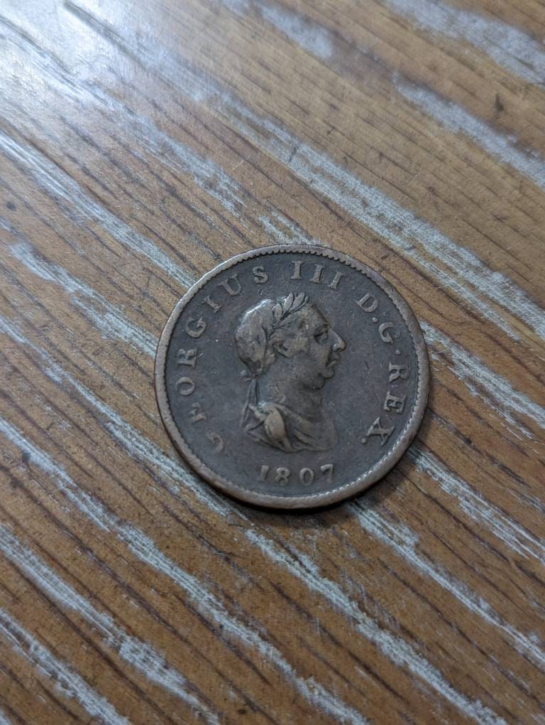 1807 British penny britania copper colonial era coin, great example